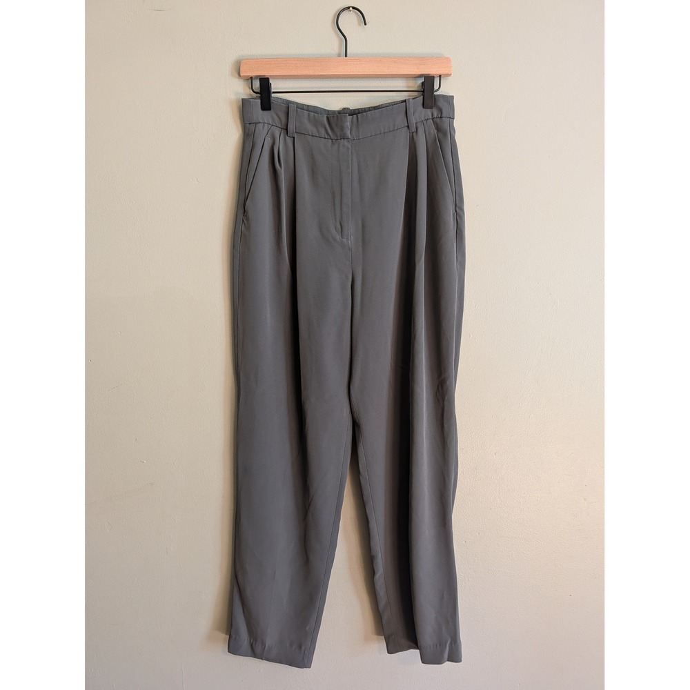 HM Womens Gray Pleated Tapered Leg Trousers High Rise Dress Pants Size 4